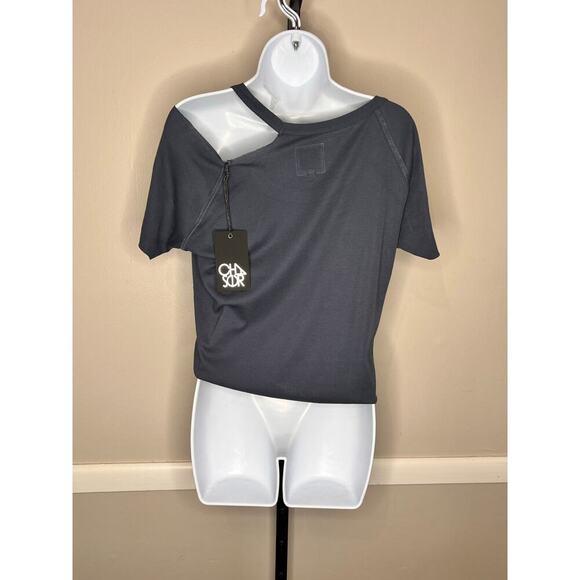 Chaser Let’s Day Drink Short Sleeve Cut Out Shoulder Crewneck Graphic Tee S NWT - Picture 5 of 7